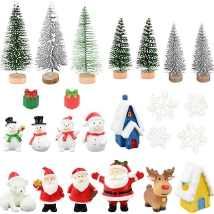 Christmas Miniatures Kit 24pcs – Cartoon Resin Décor for Desktop & DIY Decorations