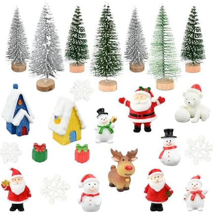 Christmas Miniatures Kit 24pcs – Cartoon Resin Décor for Desktop & DIY Decorations