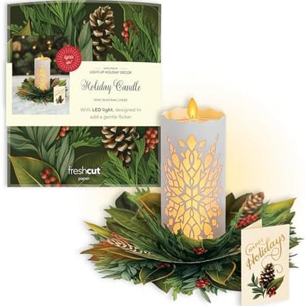 Light-Up 3D Pop-Up Christmas Card FreshCut Paper Holiday Candle Design