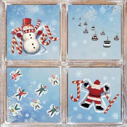 Cute Winter Christmas Window Clings 57pcs – Static Decor for Glass & Displays