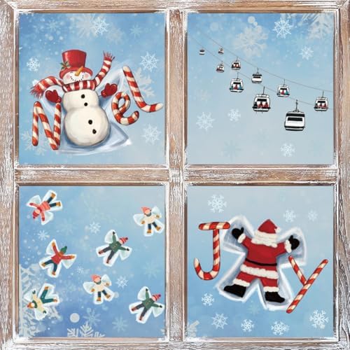 Cute Winter Christmas Window Clings 57pcs – Static Decor for Glass & Displays