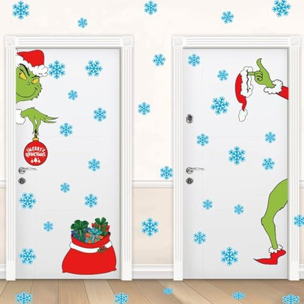 Double-Sided Christmas Door Stickers – 6 Sheets with 38 Snowflakes for Holiday Decor
