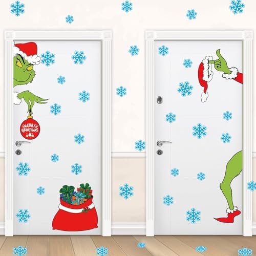 Double-Sided Christmas Door Stickers – 6 Sheets with 38 Snowflakes for Holiday Decor