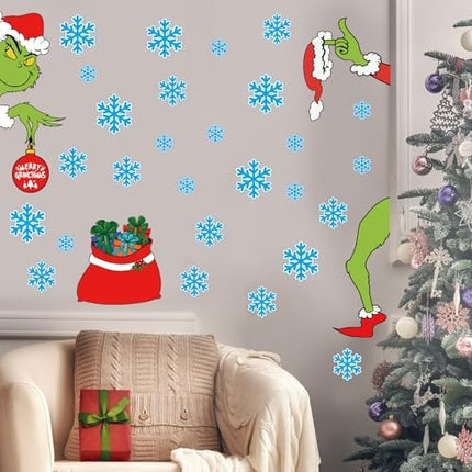 Double-Sided Christmas Door Stickers – 6 Sheets with 38 Snowflakes for Holiday Decor
