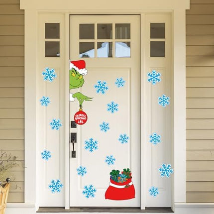 Double-Sided Christmas Door Stickers – 6 Sheets with 38 Snowflakes for Holiday Decor