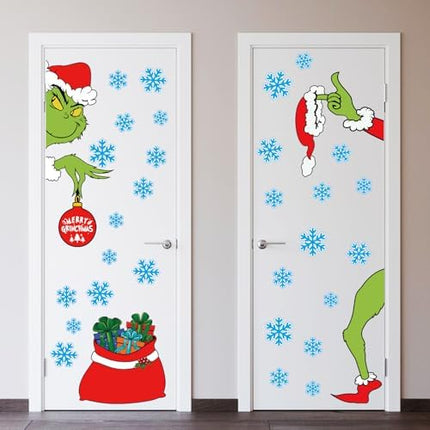 Double-Sided Christmas Door Stickers – 6 Sheets with 38 Snowflakes for Holiday Decor