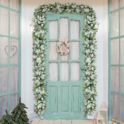 Christmas Garland 9FT Pre-Lit – 100 Lights, Cones & Berries for Mantle & Porch