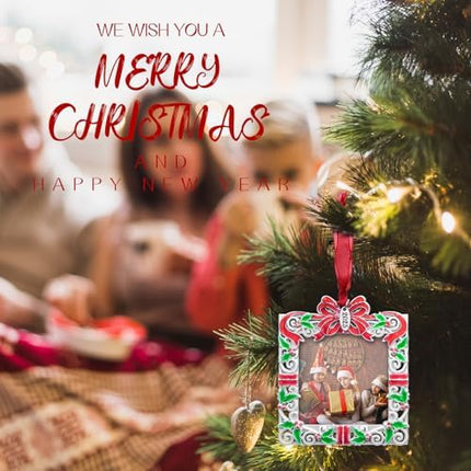 Holiday Picture Frame Ornament 2025 – Silvery Red Green Christmas Keepsake Decoration