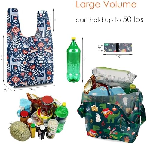 BeeGreen Christmas Reusable Tote Bags 12-Pack – 50 lb Foldable Shopping Set