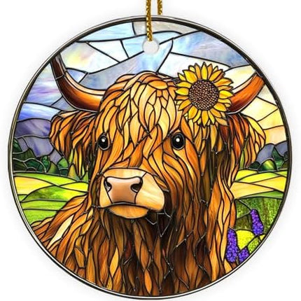 2025 Highland Cow Ornament – Glossy Ceramic Christmas Gift for Men and Women