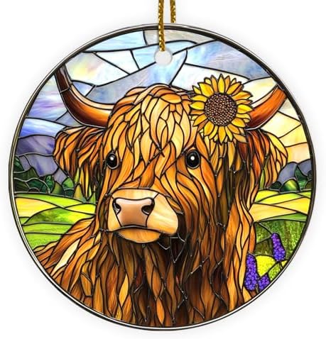 2025 Highland Cow Ornament – Glossy Ceramic Christmas Gift for Men and Women