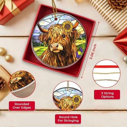 2025 Highland Cow Ornament – Glossy Ceramic Christmas Gift for Men and Women
