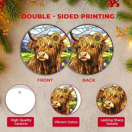 2025 Highland Cow Ornament – Glossy Ceramic Christmas Gift for Men and Women