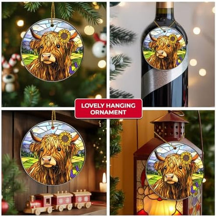 2025 Highland Cow Ornament – Glossy Ceramic Christmas Gift for Men and Women