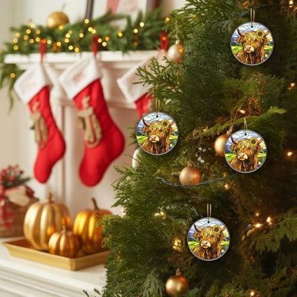 2025 Highland Cow Ornament – Glossy Ceramic Christmas Gift for Men and Women