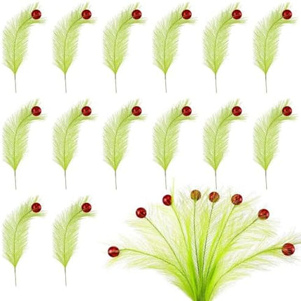 Hananona 30-Pack Christmas Tree Picks – 15" Green Curly Stems with Red Balls