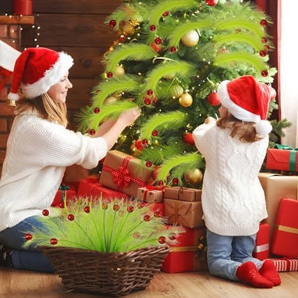 Hananona 30-Pack Christmas Tree Picks – 15" Green Curly Stems with Red Balls
