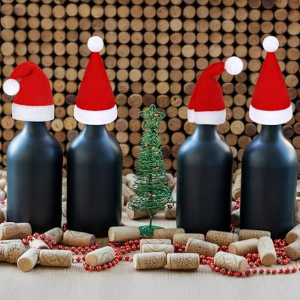 Mini Santa Hat Set – Velvet Xmas Bottle Covers for Crafting & Festive Decorations