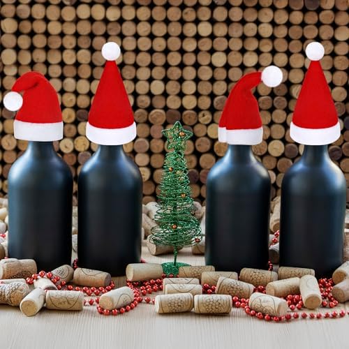 Mini Santa Hat Set – Velvet Xmas Bottle Covers for Crafting & Festive Decorations