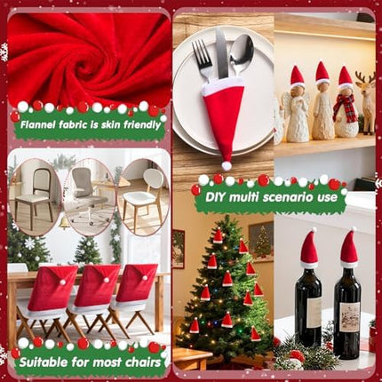 Christmas Chair Slipcovers Set with 20 Mini Santa Hats – Holiday Table Decor