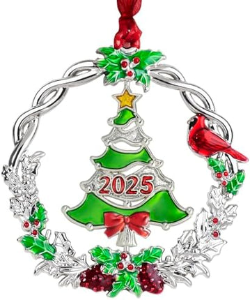Metal Silver Rotatable Christmas Ornament – 2025 Joy Holiday Hanging Charm Keepsake