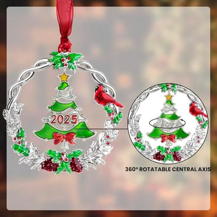 Metal Silver Rotatable Christmas Ornament – 2025 Joy Holiday Hanging Charm Keepsake