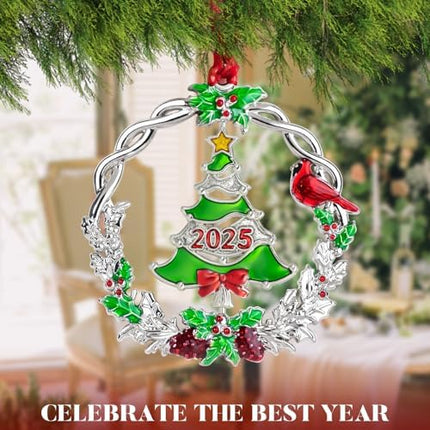 Metal Silver Rotatable Christmas Ornament – 2025 Joy Holiday Hanging Charm Keepsake