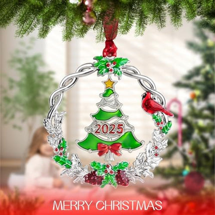 Metal Silver Rotatable Christmas Ornament – 2025 Joy Holiday Hanging Charm Keepsake