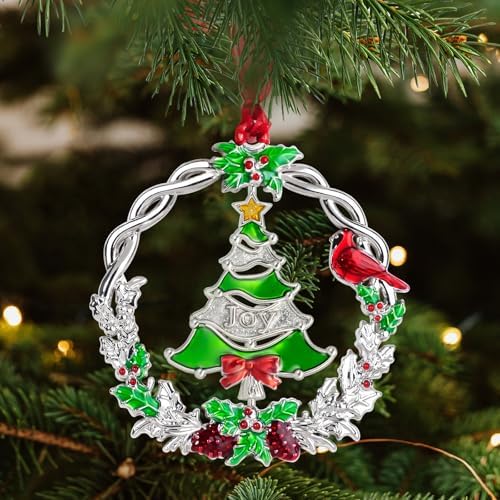 Metal Silver Rotatable Christmas Ornament – 2025 Joy Holiday Hanging Charm Keepsake