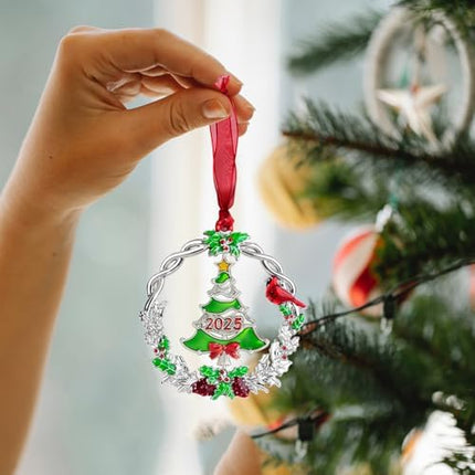 Metal Silver Rotatable Christmas Ornament – 2025 Joy Holiday Hanging Charm Keepsake