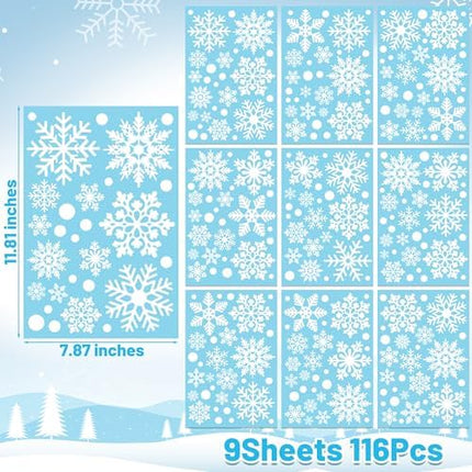 9-Sheet Christmas Window Cling Set – 116PCS Snowflake Holiday Decor Supplies