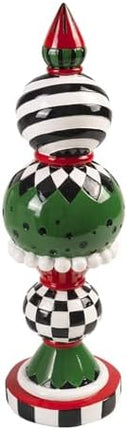 15" Modern Christmas Tabletop Figurine – Black & White Checkered Resin Decor