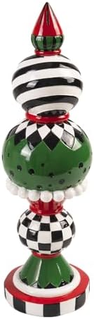15" Modern Christmas Tabletop Figurine – Black & White Checkered Resin Decor