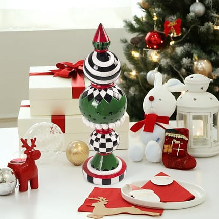 15" Modern Christmas Tabletop Figurine – Black & White Checkered Resin Decor