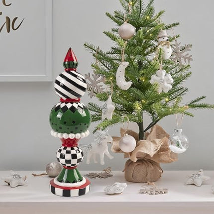 15" Modern Christmas Tabletop Figurine – Black & White Checkered Resin Decor