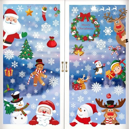 Christmas Window Stickers 186PCS – Festive Snowflake & Character PVC Decals