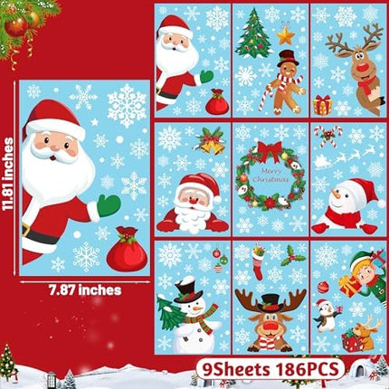 Christmas Window Stickers 186PCS – Festive Snowflake & Character PVC Decals