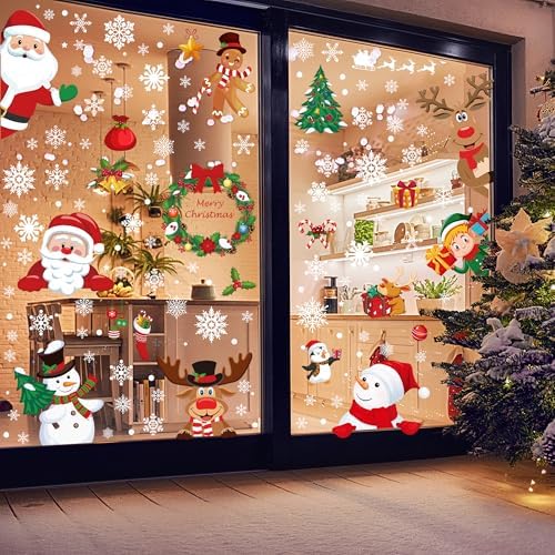 Christmas Window Stickers 186PCS – Festive Snowflake & Character PVC Decals
