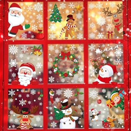 Christmas Window Stickers 186PCS – Festive Snowflake & Character PVC Decals