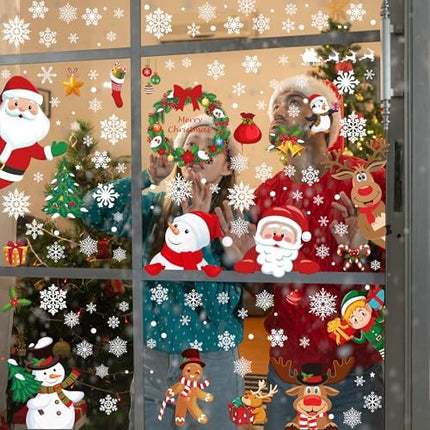 Christmas Window Stickers 186PCS – Festive Snowflake & Character PVC Decals