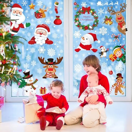 Christmas Window Stickers 186PCS – Festive Snowflake & Character PVC Decals