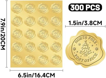 Gold Christmas Envelope Stickers 300PCS – Self-Adhesive Xmas Card Seals & Crafts