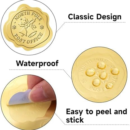 Gold Christmas Envelope Stickers 300PCS – Self-Adhesive Xmas Card Seals & Crafts