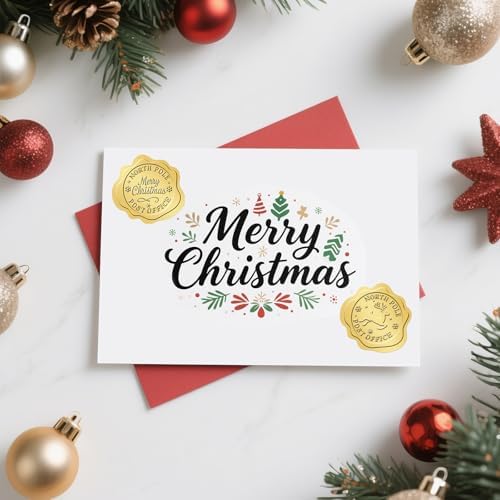 Gold Christmas Envelope Stickers 300PCS – Self-Adhesive Xmas Card Seals & Crafts