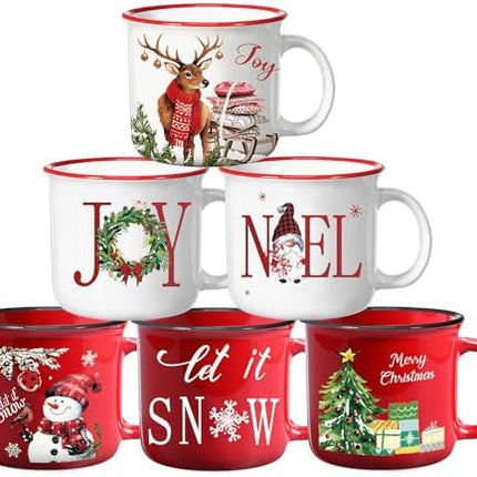 Pickmesh Holiday Enamel Mugs – Set of 6 Festive 12oz Coffee Cups for Christmas