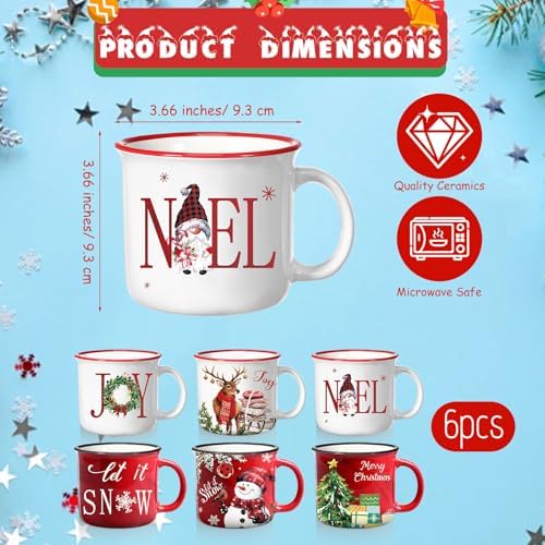 Pickmesh Holiday Enamel Mugs – Set of 6 Festive 12oz Coffee Cups for Christmas