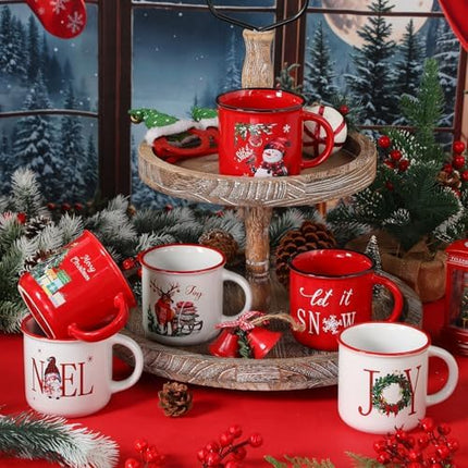 Pickmesh Holiday Enamel Mugs – Set of 6 Festive 12oz Coffee Cups for Christmas