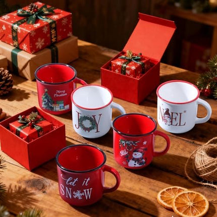 Pickmesh Holiday Enamel Mugs – Set of 6 Festive 12oz Coffee Cups for Christmas
