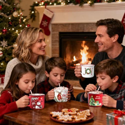 Pickmesh Holiday Enamel Mugs – Set of 6 Festive 12oz Coffee Cups for Christmas