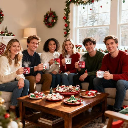 Pickmesh Holiday Enamel Mugs – Set of 6 Festive 12oz Coffee Cups for Christmas